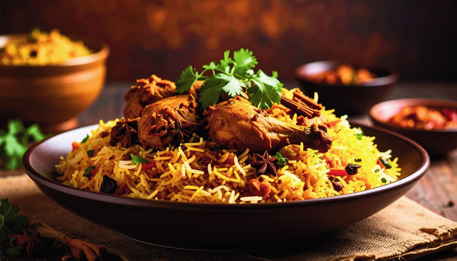 A bowl of aromatic chicken dum biryani